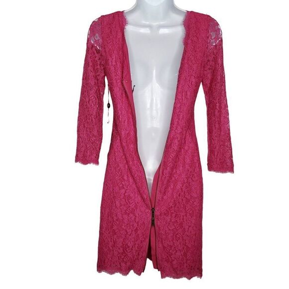 NEW Adrianna Papell Pink Lace Bodycon Dress 2 Long Sleeve Full Zipper Back - Picture 5 of 8